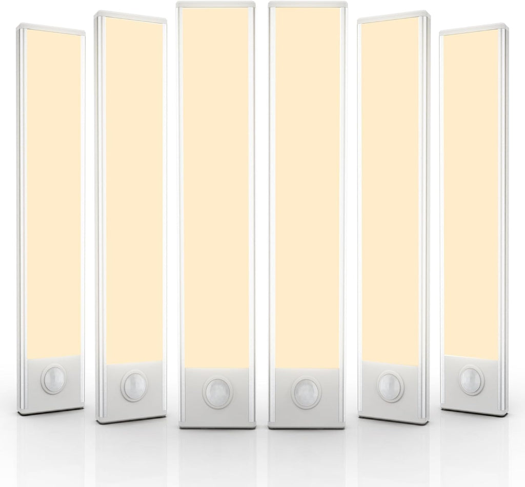 6 Pack Under Cabinet Lighting Wireless, 68 LED Rechargeable Battery Motion Sensor Light Indoor, Stick On Magnetic Closet Lights, Under Counter Lights for Kitchen, Stairs, White 16 in
