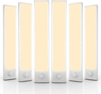 6 Pack Under Cabinet Lighting Wireless, 68 LED Rechargeable Battery Motion Sensor Light Indoor, Stick On Magnetic Closet Lights, Under Counter Lights for Kitchen, Stairs, White 16 in