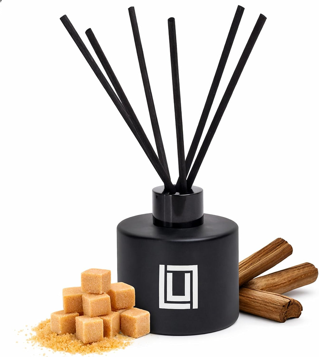 Lulu Candles | Reed Diffuser Set | Jasmine, Oud & Sandalwood | 6 Reed Sticks | Scent Diffuser for Bedroom Bathroom Living Room & Office - 4.2 FL Oz.
