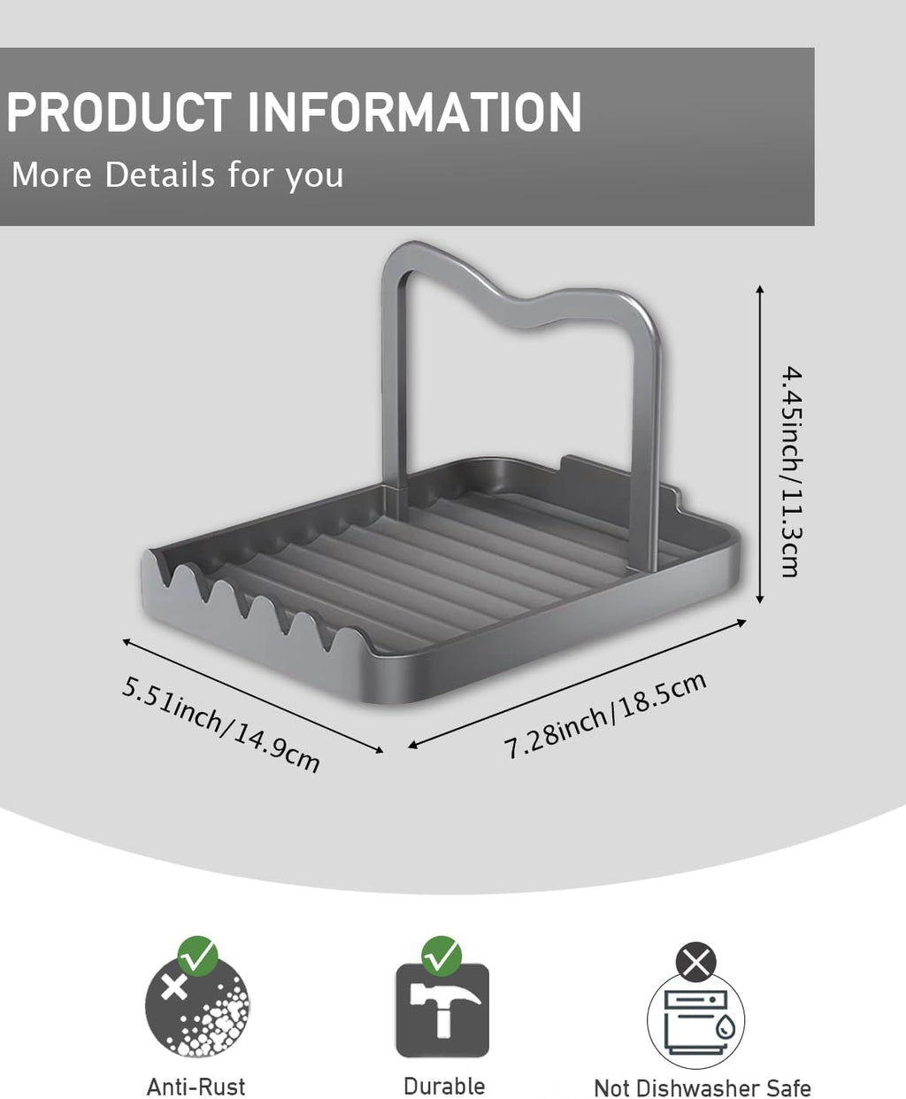 Anti-Rust Metal Spoon Rest with Lid Holder While Cooking, Grey
