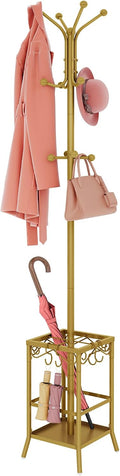 Hoctieon Coat Rack Freestanding, Coat Tree with Umbrella Holder, Metal Coat Rack Stand with 12 Hooks, Standing Coat Hanger Stand, Umbrella Stand for Entryway, Hat Rack Stand for Home Office
