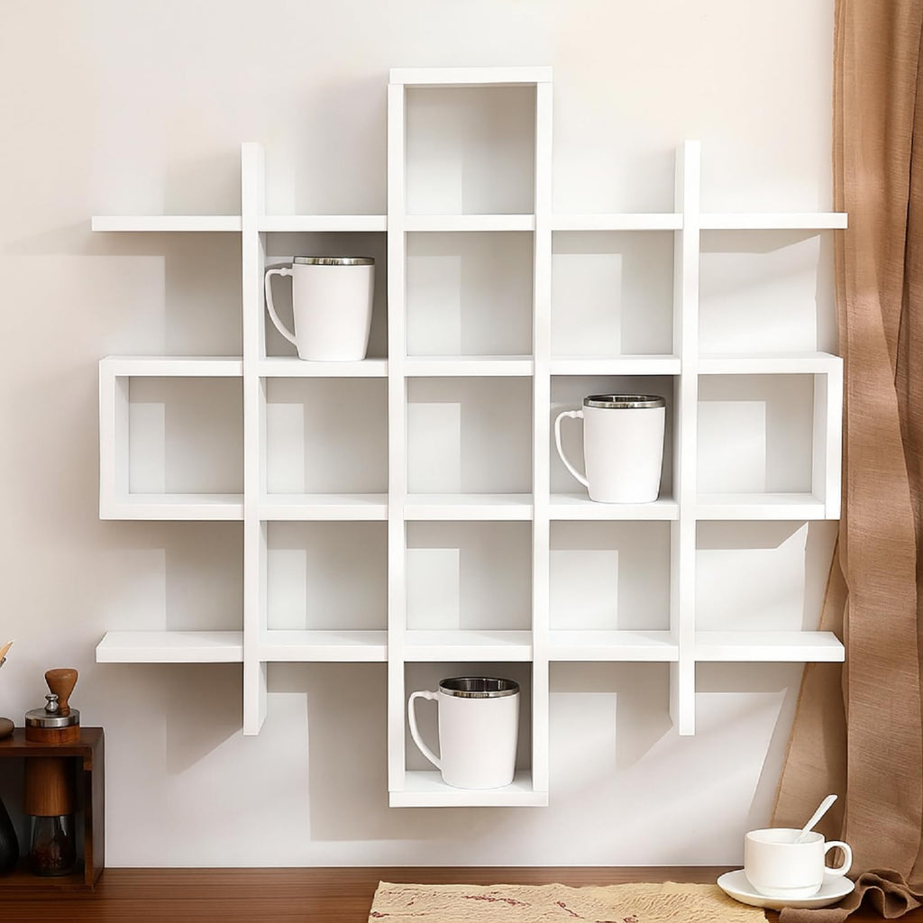 Suzile Mug Display Shelf Wall Mounted,Grid Size 5.1x5.1x3in,White