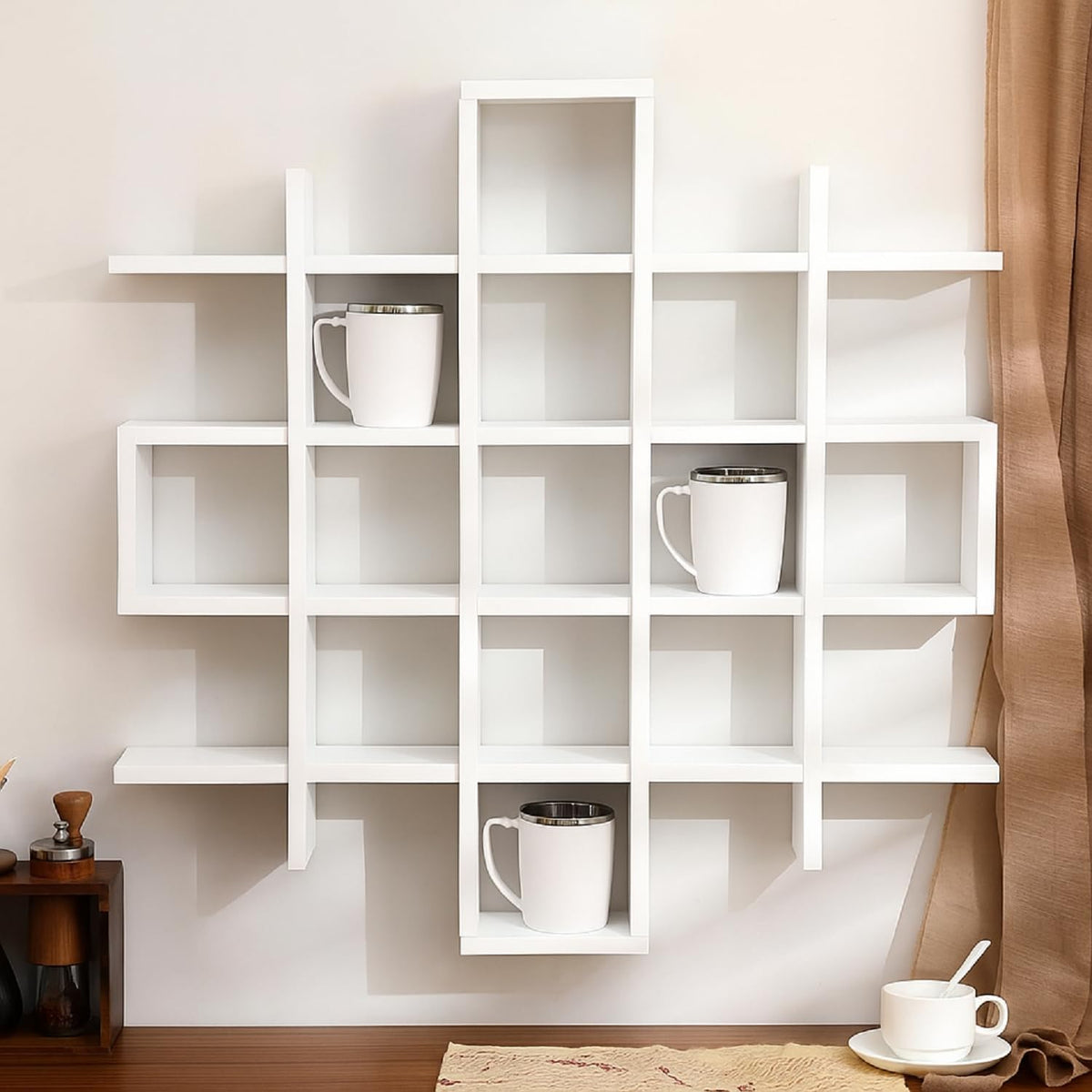 Suzile Mug Display Shelf Wall Mounted,Grid Size 5.1x5.1x3in,White
