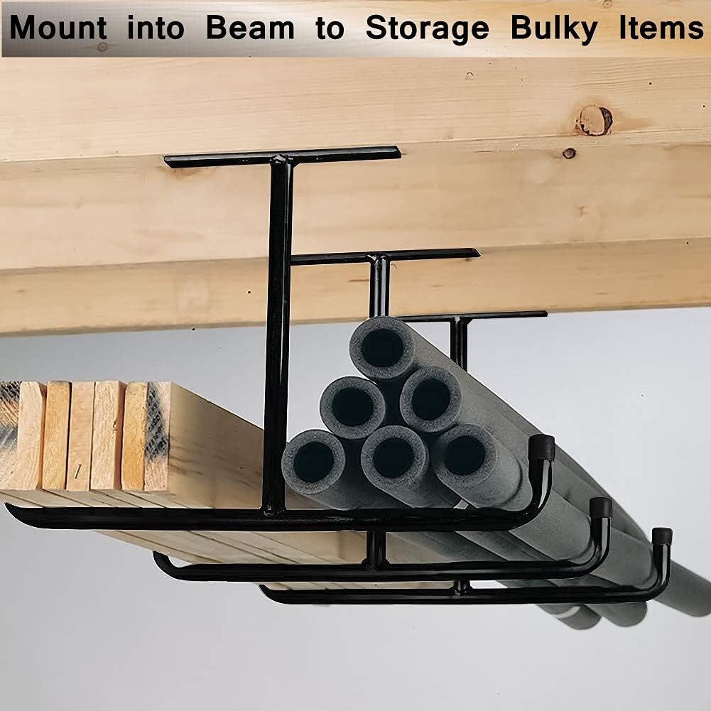 Overhead Garage Storage Hooks Rack Ceiling Mounted, Heavy Duty Utility Hooks Ladder Hangers for Pipe, Lumber, Fishing Rod and Ski Board | 4 Pack Black