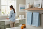 Light Baby Blue Kitchen Hand Dish Towels, Set of 3, 100% Cotton, 18" x 28"