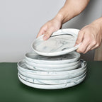 Bosmarlin Marbling Ceramic Dinner Plates, 10 inches, Set of 4 for Salad, Pasta, Dessert, Microwave and Dishwasher Safe (Grey, 10 in)