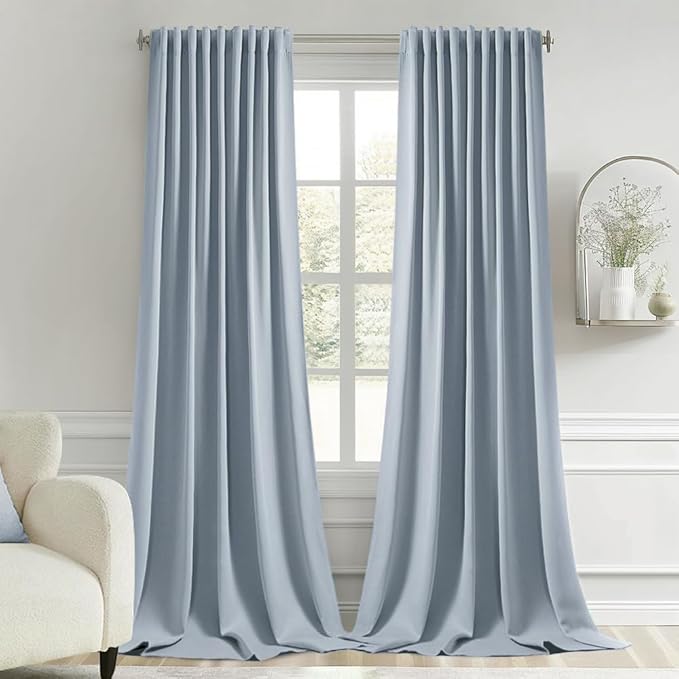 MIULEE Light Blue Back Tab Blackout Curtains 108 Inch Long 2 Panels Set by MIULEE