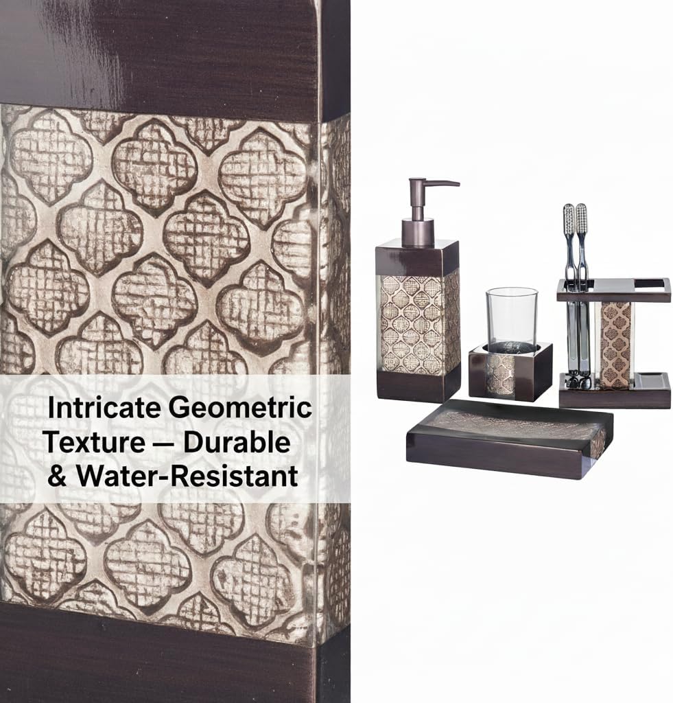 Creative Scents Dahlia Brown 4 Piece Bathroom Accessories Set