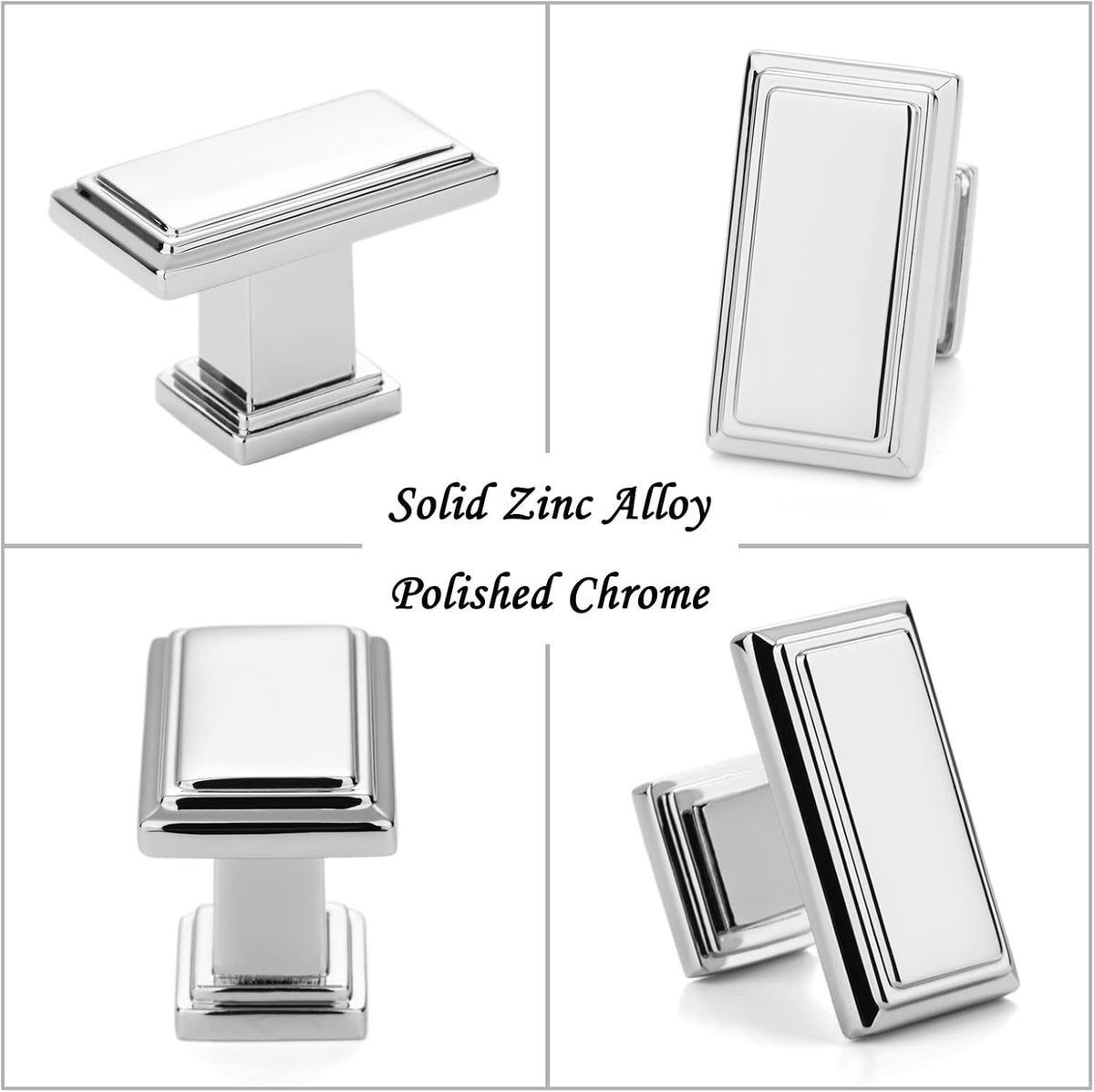 Rectangular Polished Chrome Cabinet Knobs 1-1/2 Inch 10 Pack K2206