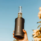 BrüMate Hopsulator Bott'l Insulated Bottle Cooler for Standard 12oz Glass Bottles | Glass Bottle Insulated Stainless Steel Drink Holder for Beer and Soda (Glitter Rose Gold)