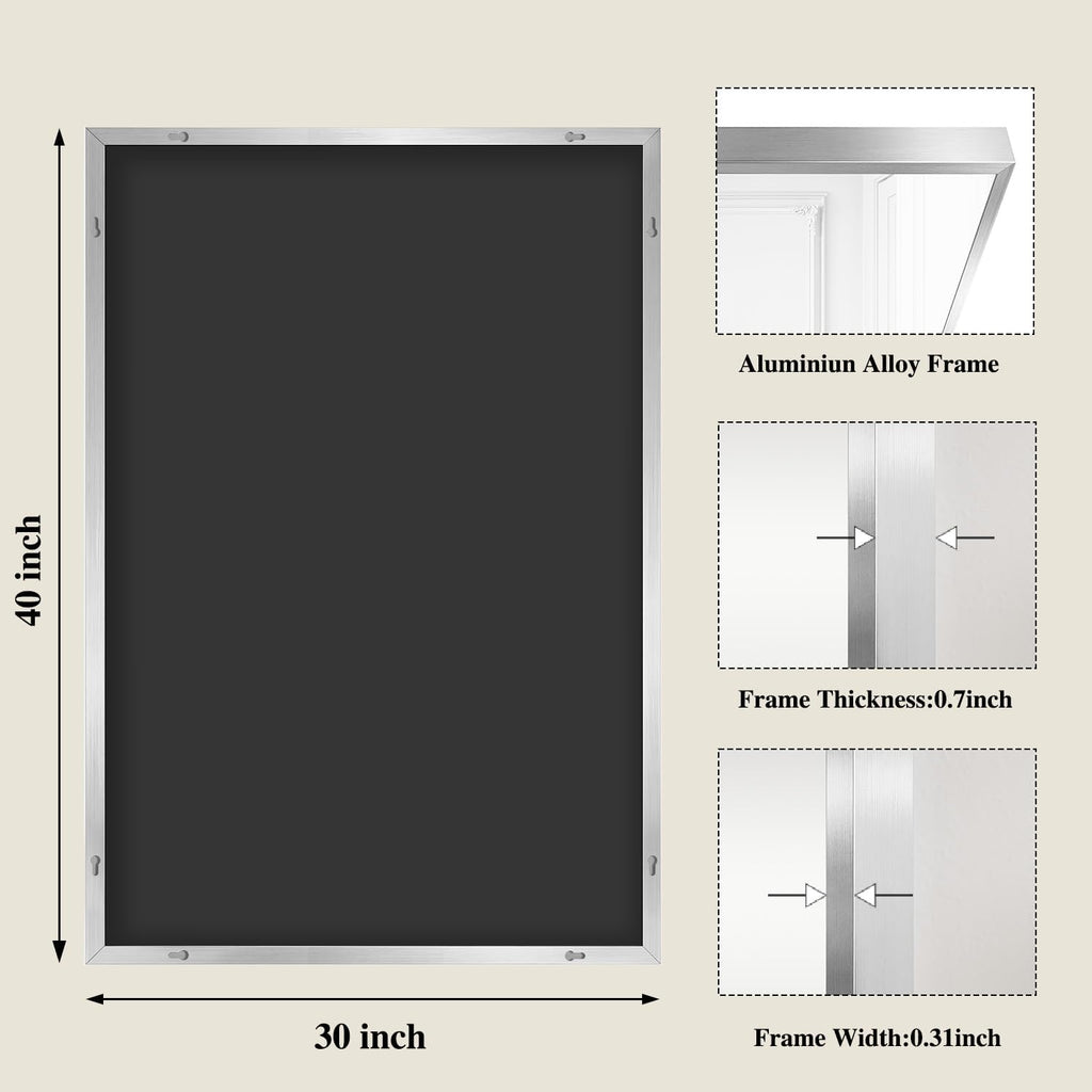 Koonmi Silver Rectangle Wall Mirror, 30x40 Inch Bathroom Mirror, Aluminum Frame Vanity Mirror for Entryway, Living Room, Bedroom Bathroom, Hangs Horizontally or Vertically