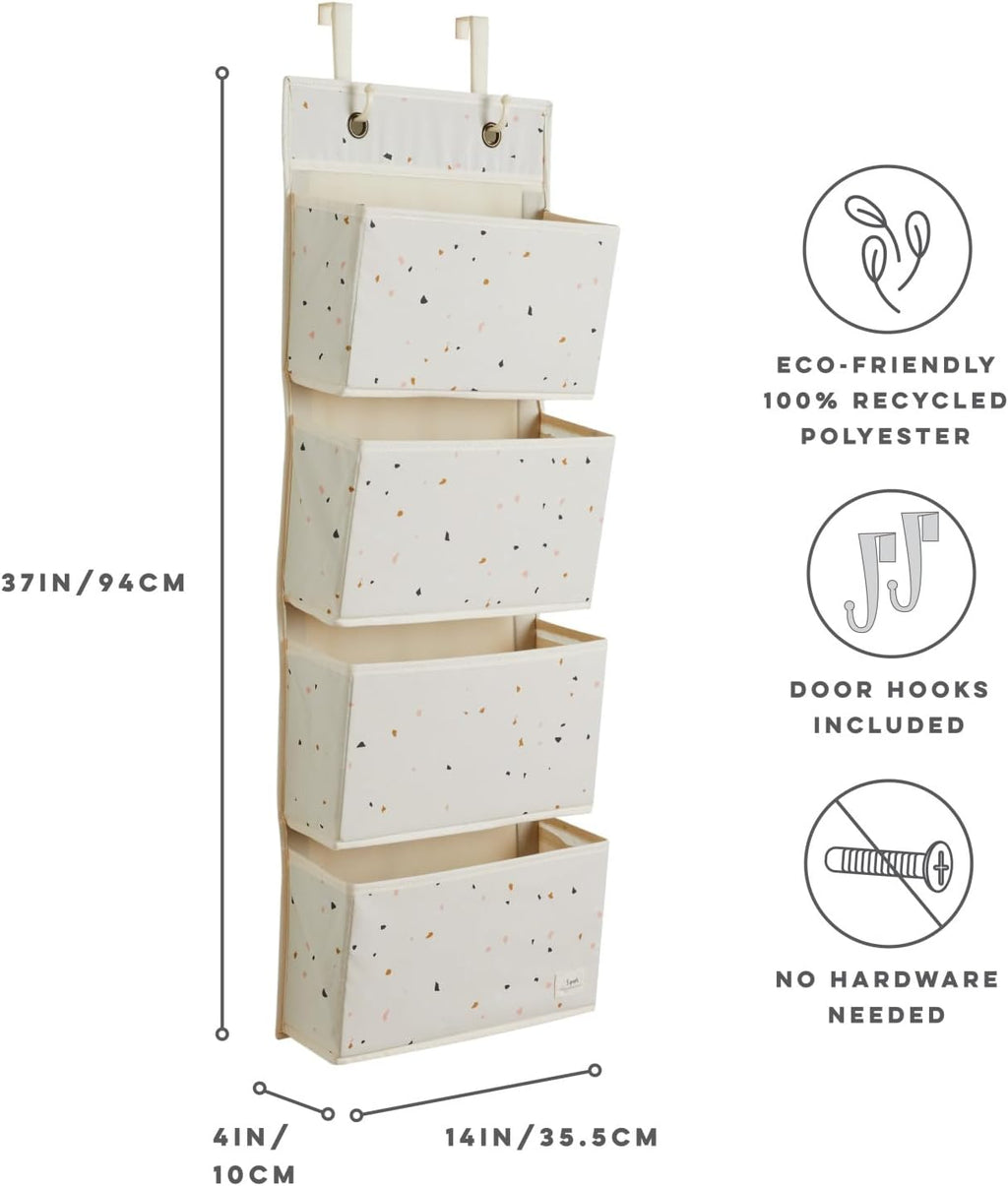 3 Sprouts Over Door Organizer, 4 Pockets, Hooks Included, Terrazzo Cream