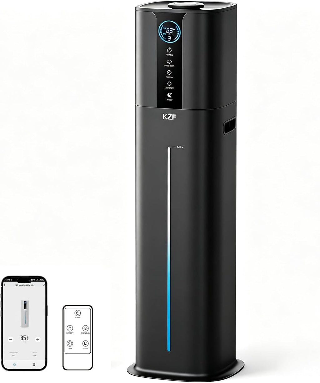 KZF 9L Smart Humidifiers for Bedroom Large Room, 2.3Gal Cool Mist Top Fill Diffuser App & Remote Control, 3 Mist Modes, Quiet Humidifier for Home Office Plant (Black, Remote Control)