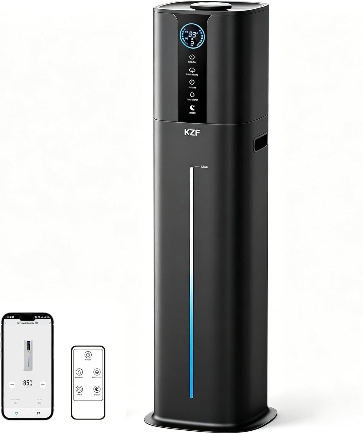 KZF 9L Smart Humidifiers for Bedroom Large Room, 2.3Gal Cool Mist Top Fill Diffuser App & Remote Control, 3 Mist Modes, Quiet Humidifier for Home Office Plant (Black, Remote Control)