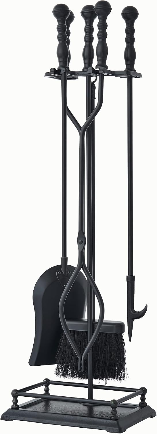 Lichamp Fireplace Tools Set, 5-Pieces Indoor Outdoor Sturdy Fire Place Poker Sets with Retro Handle, FTS25BK