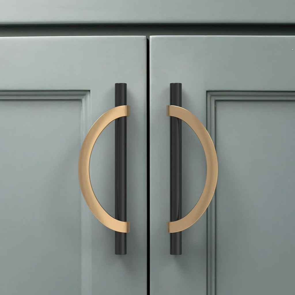 Amerdeco 10 Pack Black Brushed Gold Cabinet Pulls 5 Inch(128MM) Hole Centers Kitchen Cabinet Handles Hardware Kitchen Handles for Cabinets Cupboard Handles Drawer Pulls…