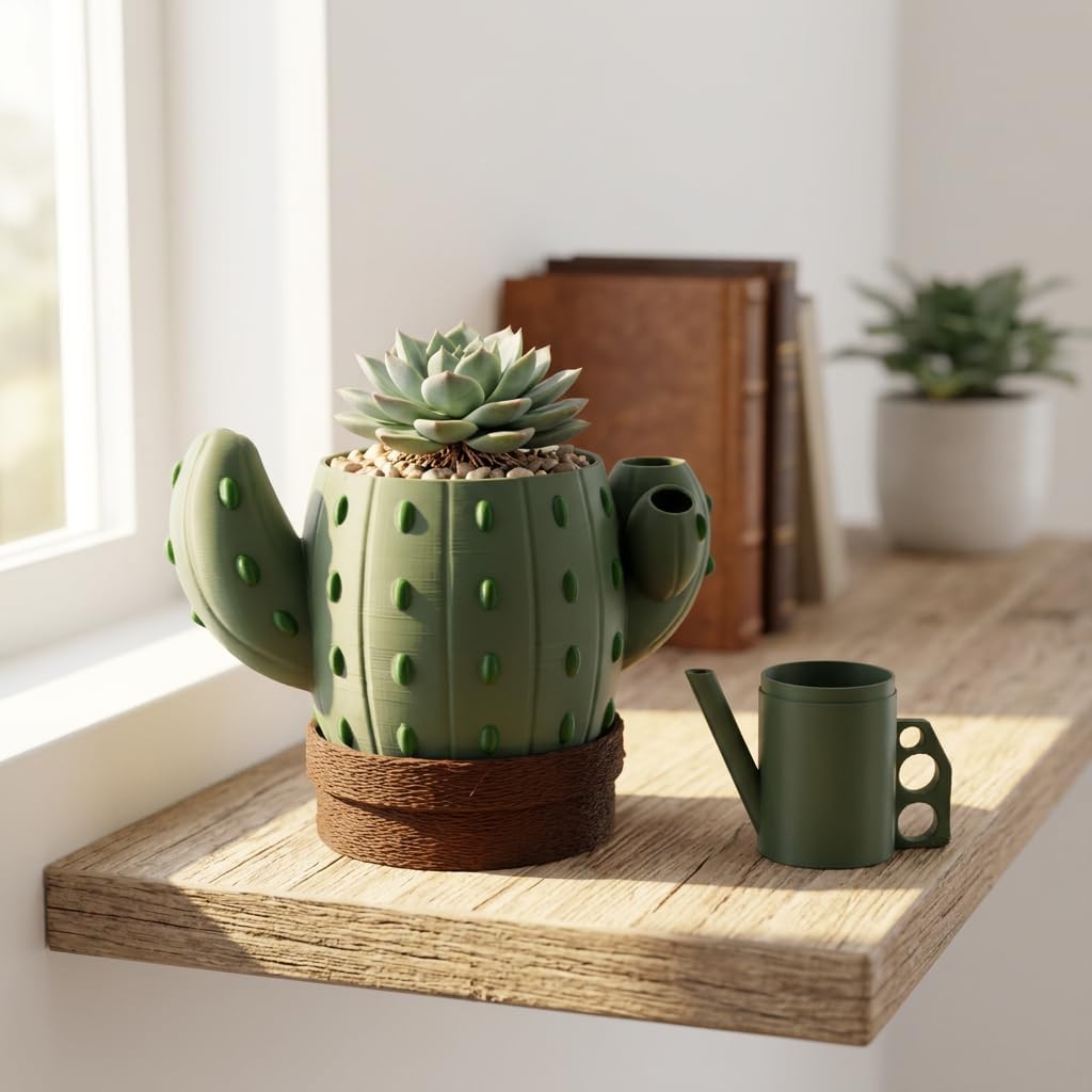 Self Watering Cactus Planter, Small Succulent Plant Pot Modern Indoor Planter for Desk, Home and Office Decor