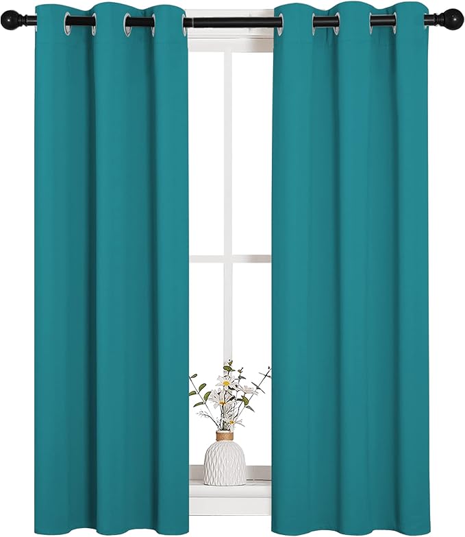 NICETOWN Room Darkening Curtains 40 inch Length 2 Panels, Peacock Teal - Image 2