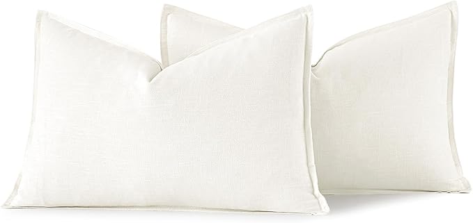 MIULEE Decorative Linen Lumbar Pillow Covers 12x20 Inch Cream White Boho - Image 6