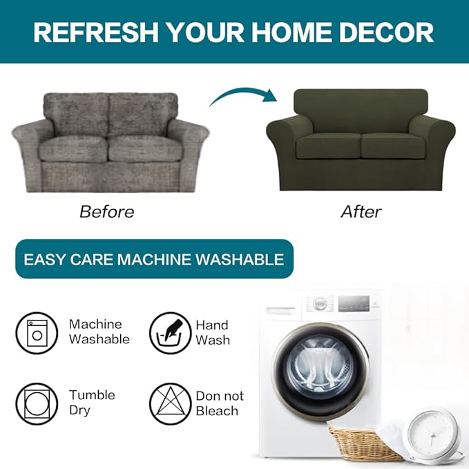 Turquoize 3 Piece Sofa Covers for 2 Cushion Couch Sofa Slipcover Soft Couch - Image 7