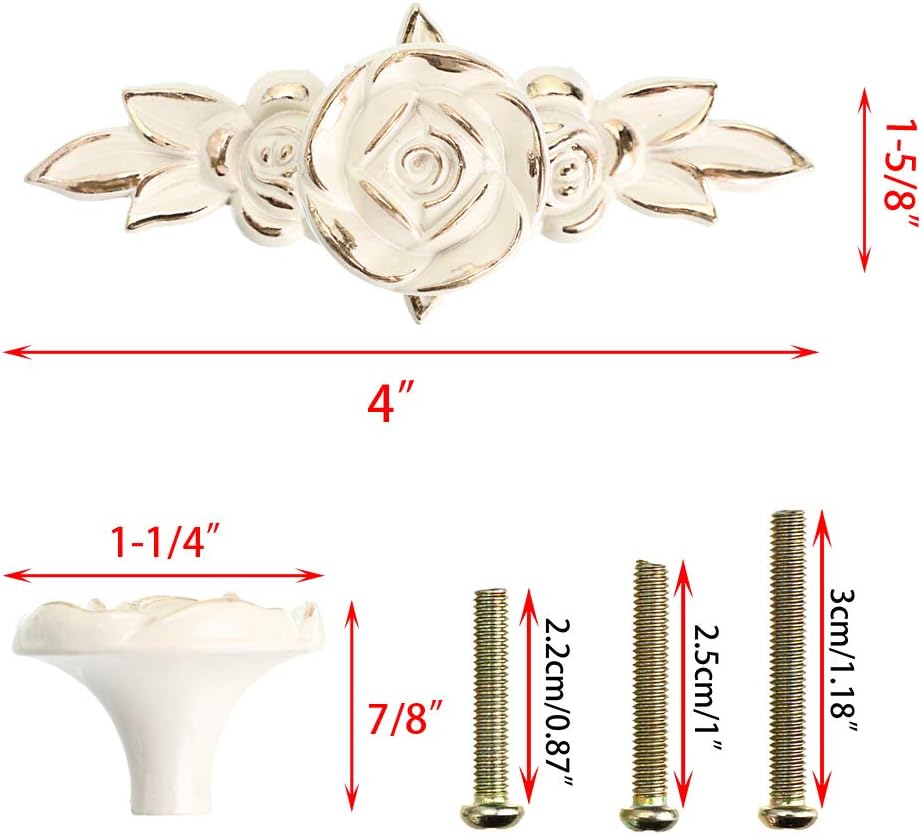 JUXYES Vintage Floral Rose Handle Pulls Knobs for Cabinets and Drawers