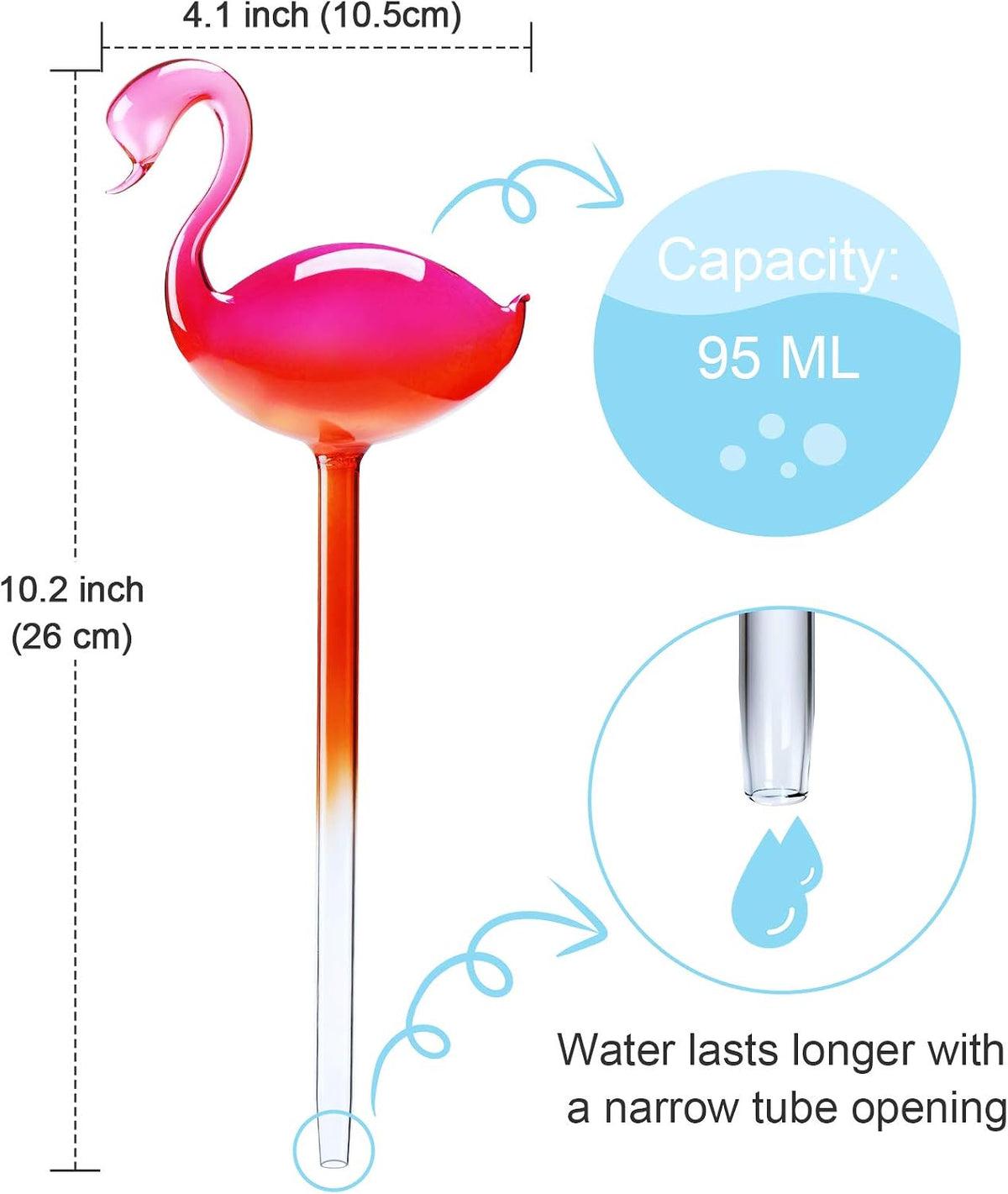 NiHome Self Watering Globes 2 Pack Glass Plant Waterer Flamingo Pink 10in
