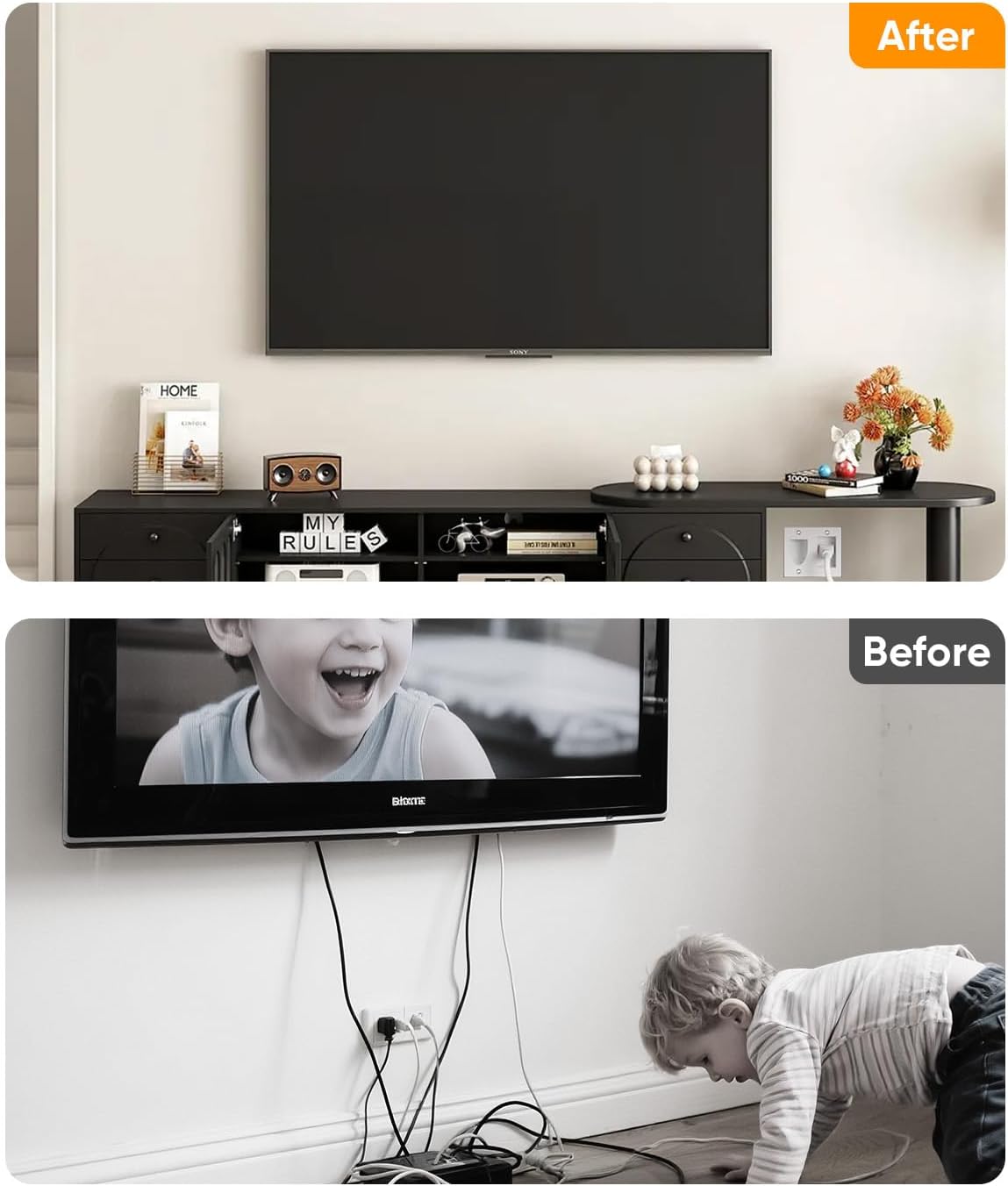 FORGING MOUNT in-Wall Cable Management Kit or Power & Low Voltage Cords, Cord Hider for Wall Mount TV with AC Outlets, Includes 6ft Extension Cord, Drill Templates