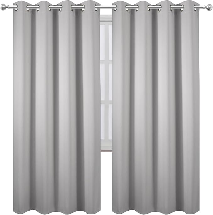 LEMOMO Blackout Curtains 66 x 72 Inch Long Light Grey Curtains Set of 2 Panels - Image 2