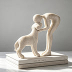 Abstract Person and Dog Head-to-Head Figurine Sandstone