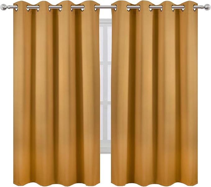 LEMOMO Mustard Yellow Blackout Curtains 66 x 63 Inch Length/Set of 2 Curtain - Image 2