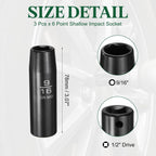 3Pcs 1/2" Drive 9/16 Inch 6 Point Deep Impact Socket 78mm Length