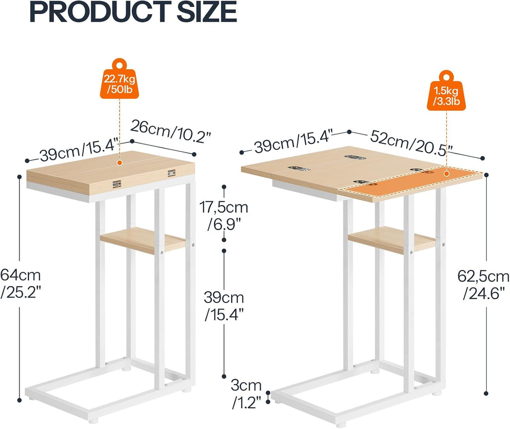HOOBRO Foldable C Shaped End Table, C Shaped Side Table with Storage Shelf