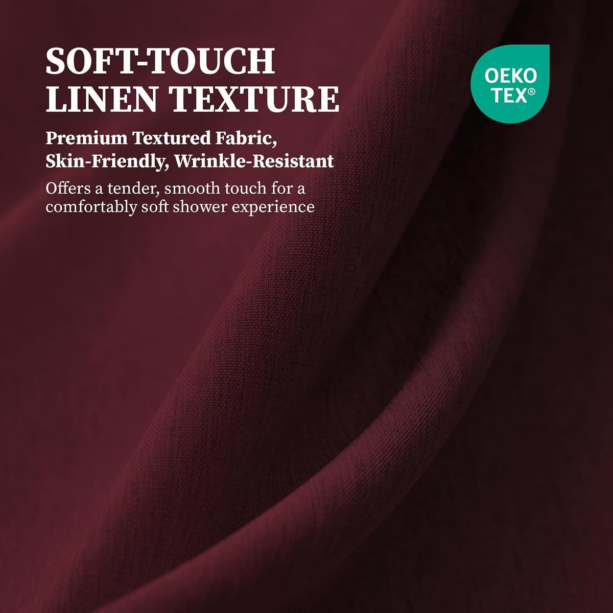 Burgundy Linen Textured Waterproof Fabric Shower Curtain Set, 72x72