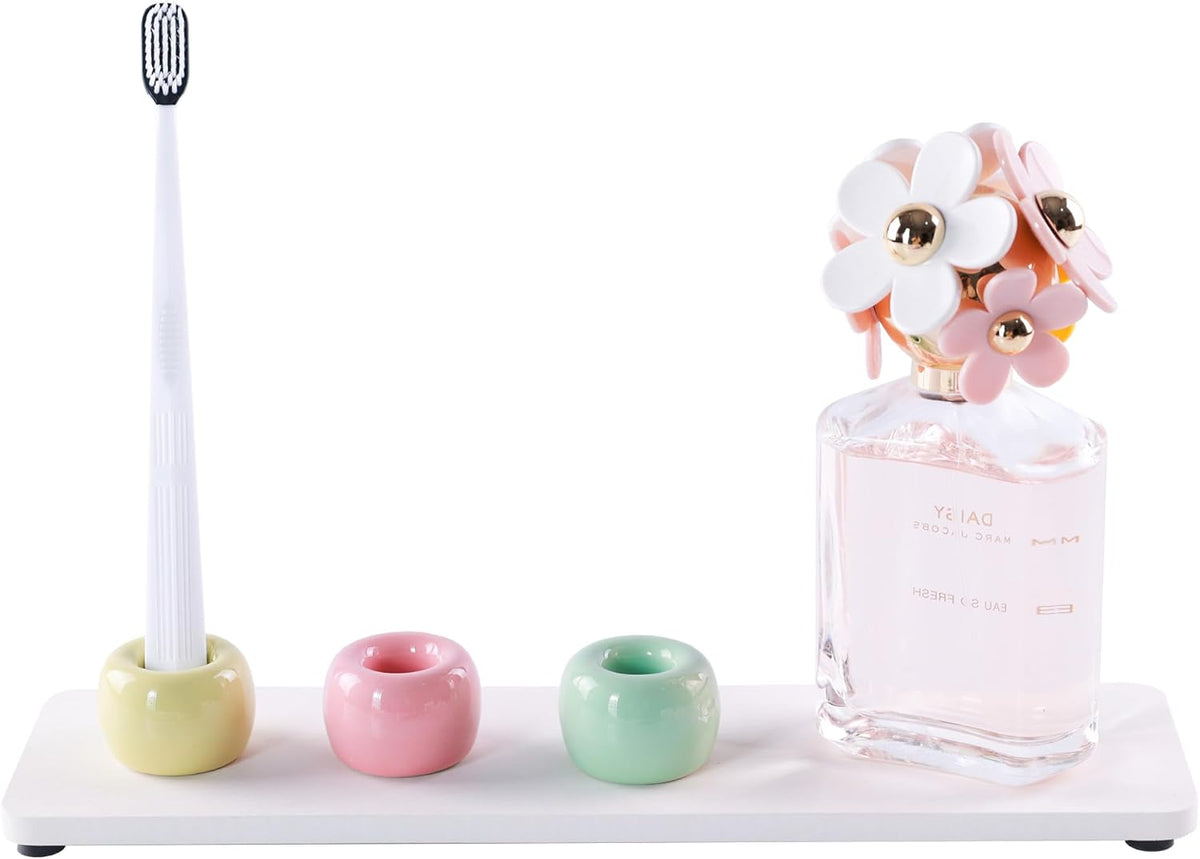 NiuYichee Set of 6 Sleek Mini Ceramics Toothbrush Holder, Small Ceramic Ring, Perfect Size for Bathroom Vanity Countertops