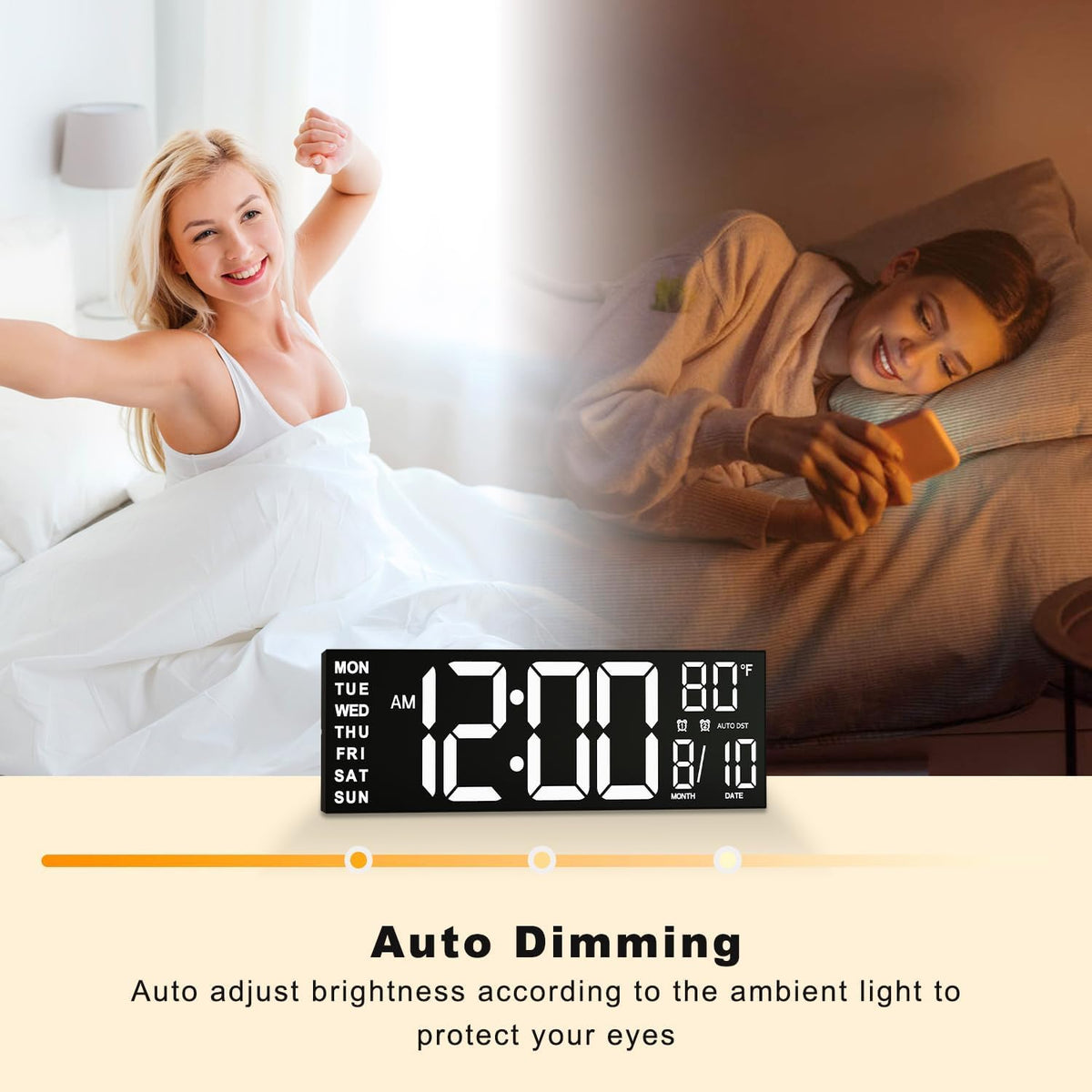 JALL 16" Large Digital Wall Mount Clock, Count Down Timer, Alarm, Big LED, DST, Temperature for Living Room Classroom Desk, Xmas, Birthday Gift for Senior Men Women Mom Dad, White
