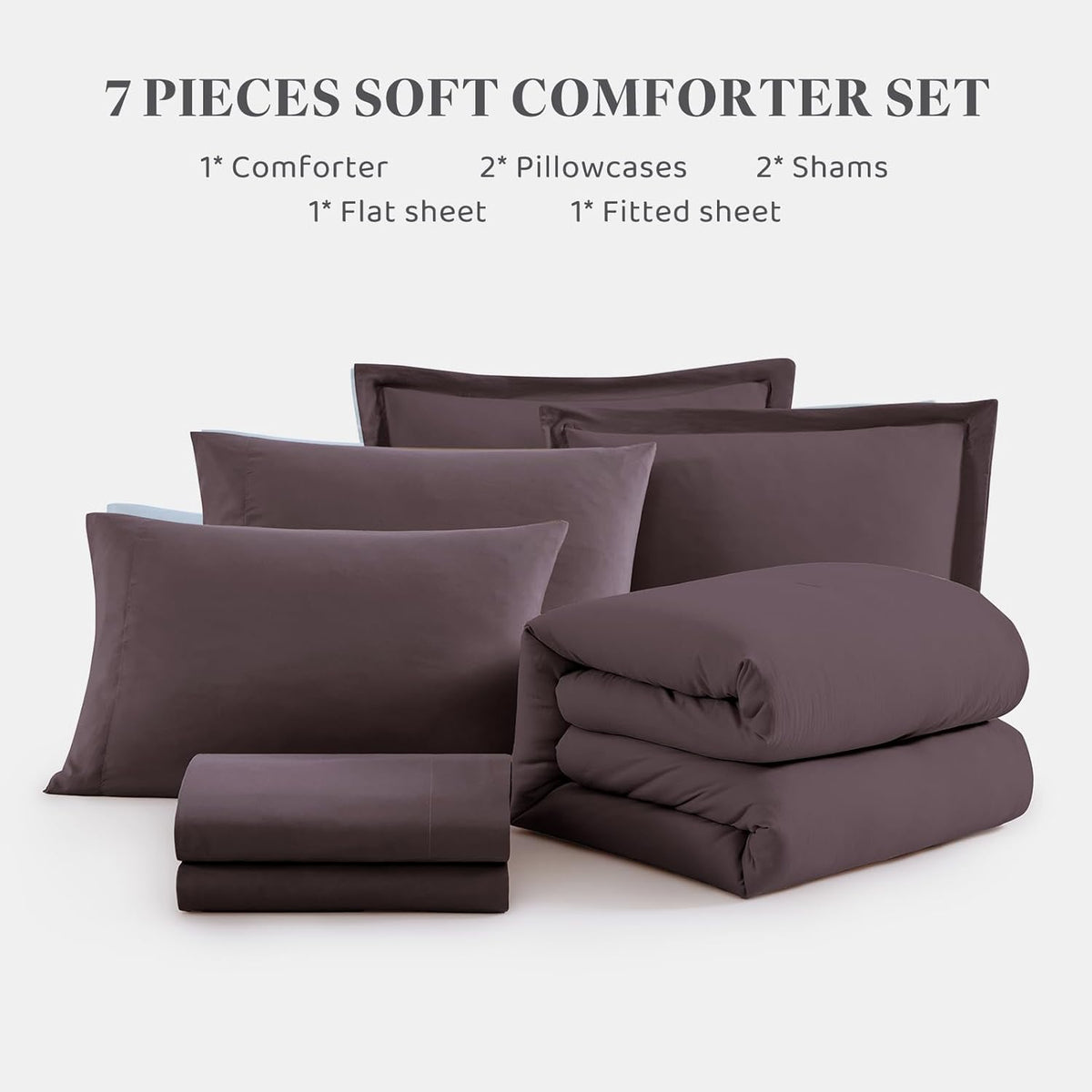 Queen Comforter Set-7 Pieces Soft Prewashed Bed in a Bag Queen Bedding Sets