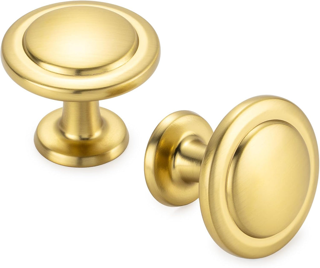 KOOFIZO 10 Pack Brushed Gold Cabinet Knobs Round Single Hole Pulls 1960