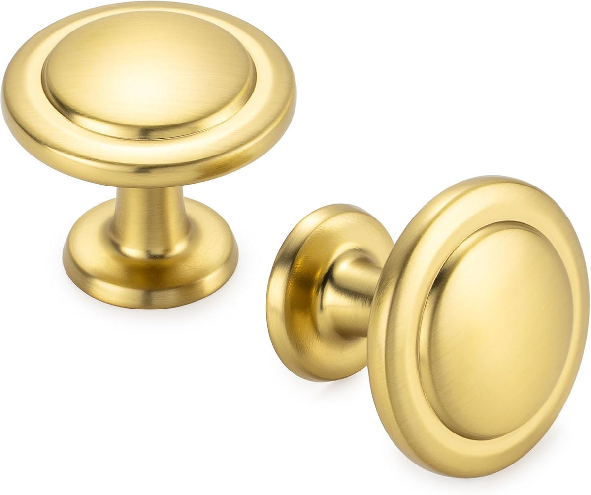 KOOFIZO 10 Pack Brushed Gold Cabinet Knobs Round Single Hole Pulls 1960