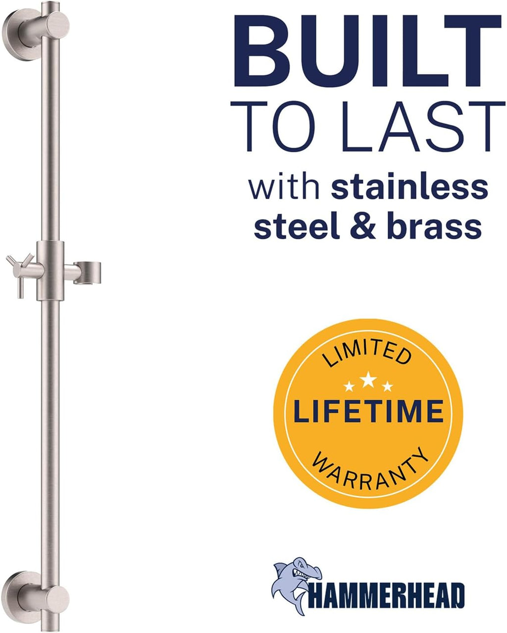 HammerHead Metal Shower Slide Bar Universal Adjustable Height, 27.5 Inch