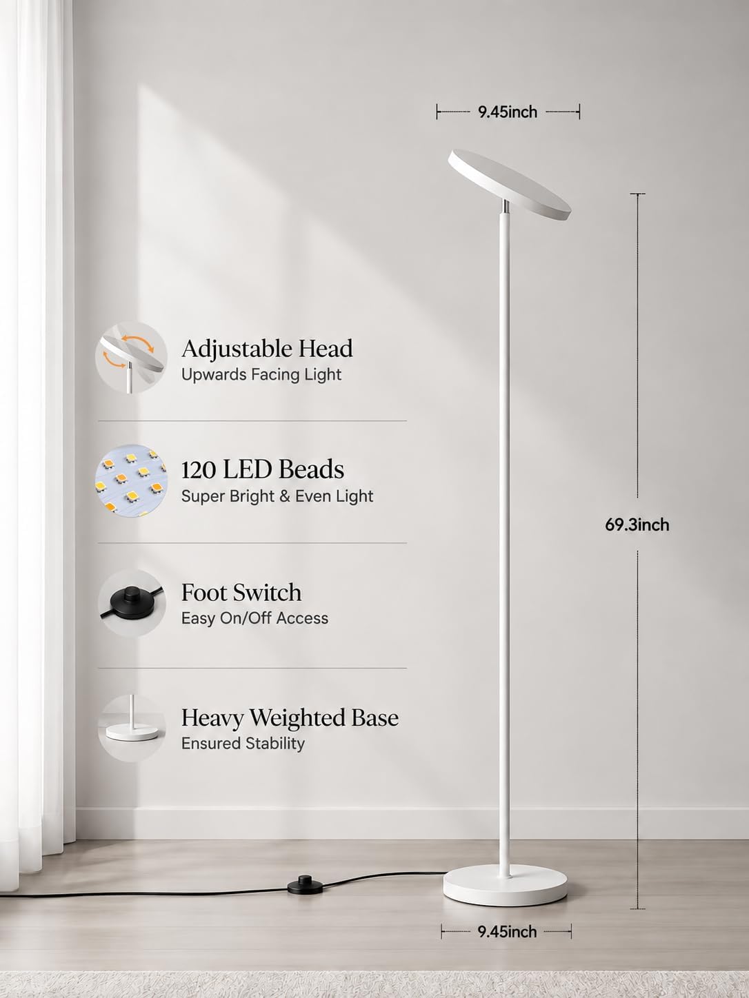 JOOFO LED Floor Lamp for Living Room, Torchiere Lamp with Compact Remote