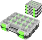 Jack Boss Tool Box with Transparent Lid, Double Side 34-Compartments Organizer Box with Removable Dividers for Hardware, Screws, Bolts, Nails, Beads, Jewelry and Fishing Accessories, Green, 2 Pack