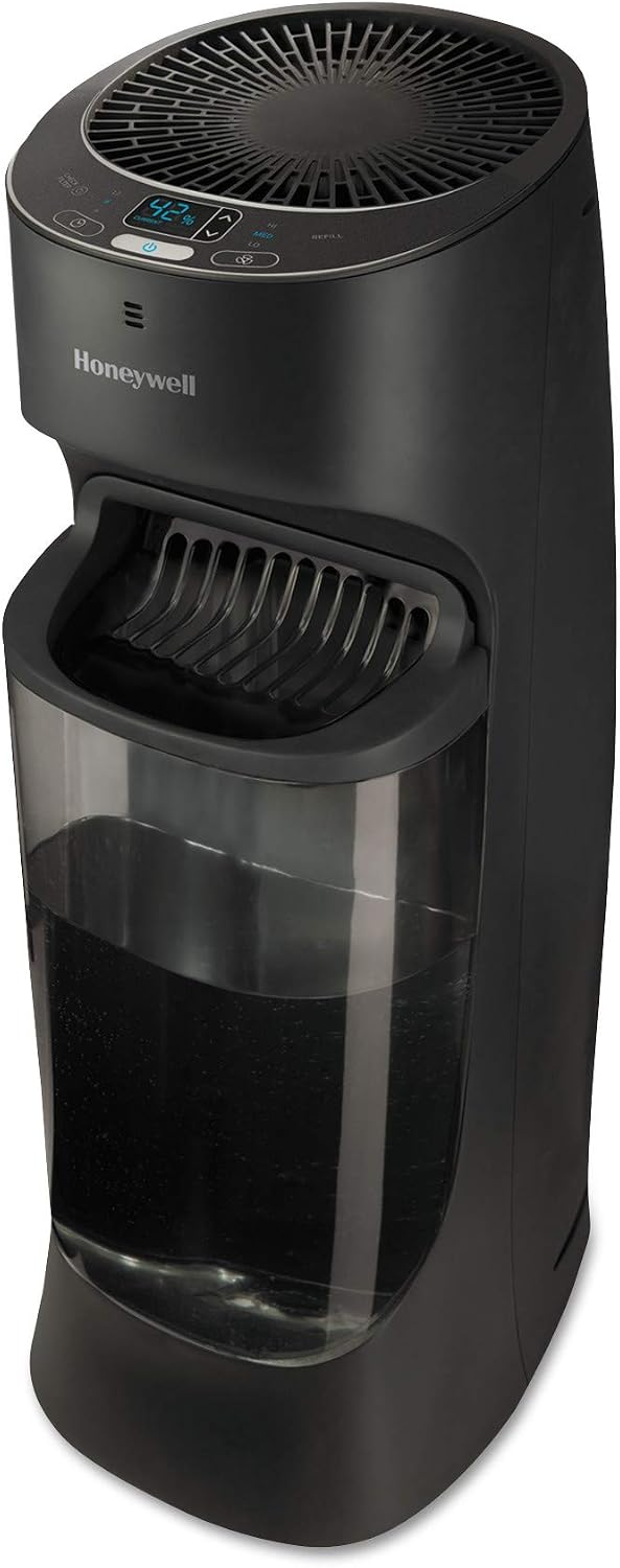 Honeywell Top Fill Tower Humidifier, Digital Humidistat, Black – Cool Mist Humidifiers for Bedroom, Home or Office with Space-Saving Tower Design