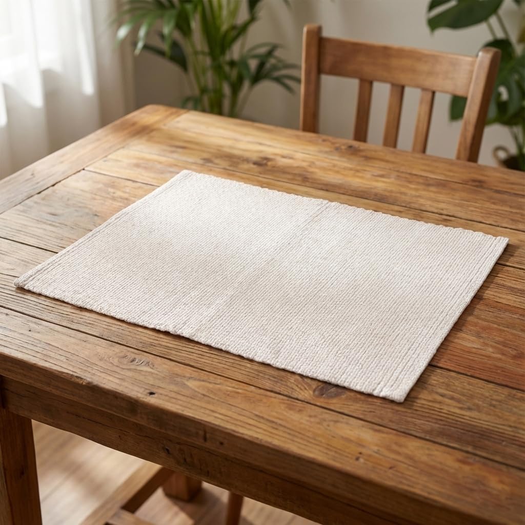 Urban Villa Two Tone Placemat Cotton Tablemat 14x20 (Set of 6) Beige