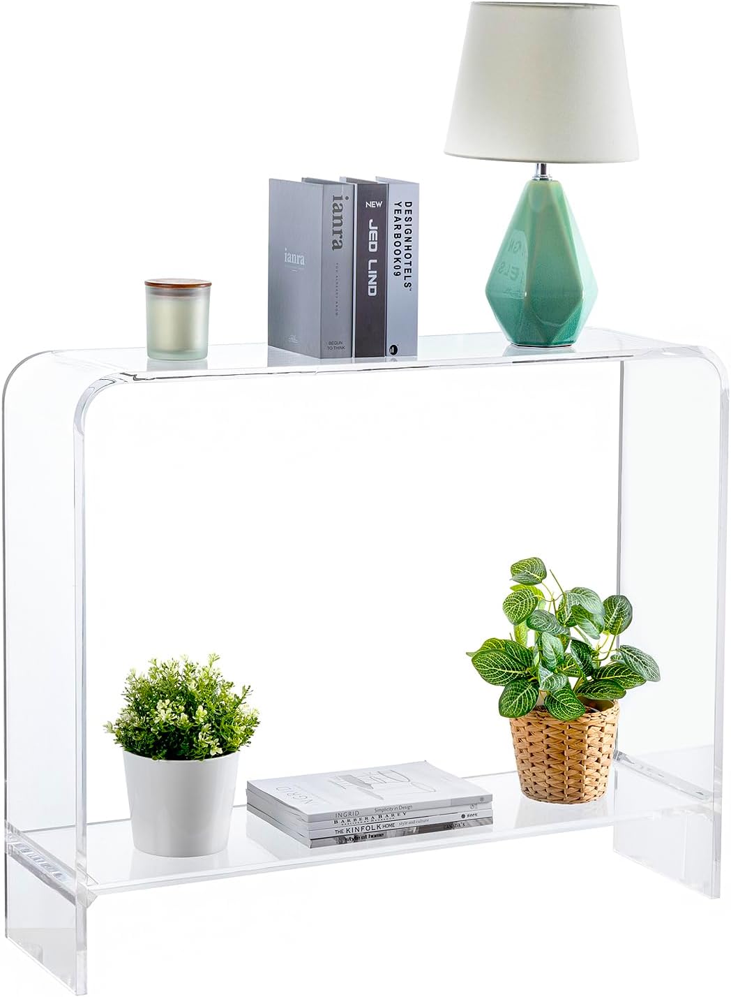 MyGift Clear Acrylic Console Table with Shelf, 2 Tier Entryway Table