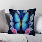 Blue Morpho Butterfly Throw Pillow Covers 18x18 Set of 2,Pink Daisy Flower White Feather Decorative Pillow Covers for Sofa Couch Living Room Soft Home Decor,Outdoor Patio Car Cushion Cases