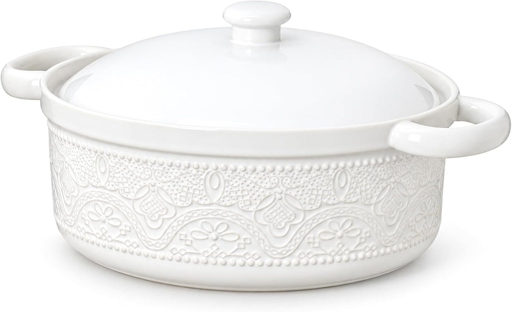 FE Casserole Dish with Lid, 2 Quart Ceramic Baking Dish, Christmas Red