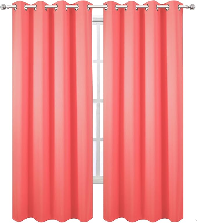 LEMOMO Blackout Curtains 52 x 90 Inch Long Coral Curtains Set of 2 Panels Room - Image 2