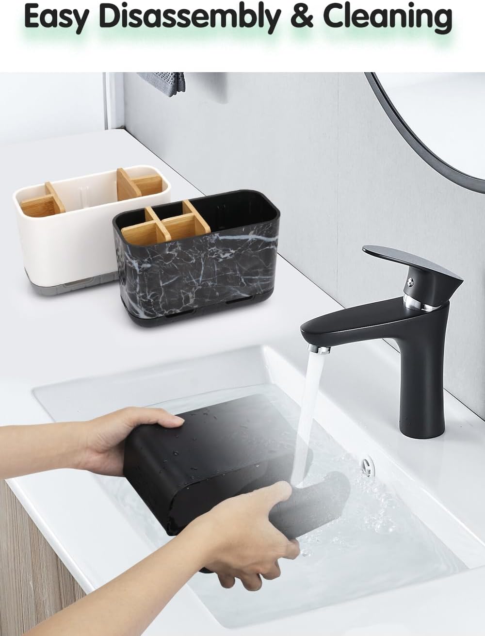 Black Toothbrush Holder with Drainage, Bathroom Organizer, Large