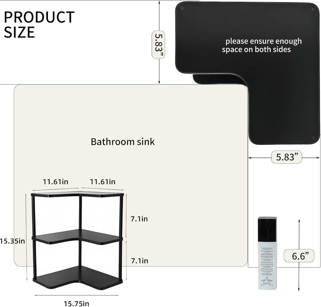 3 Tier Bathroom Organizer and Storage,Vanity Corner Shelf,Black