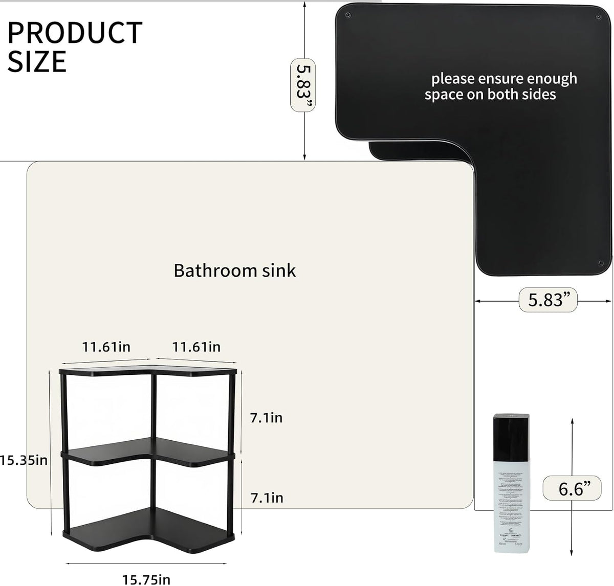 3 Tier Bathroom Organizer and Storage,Vanity Corner Shelf,Black